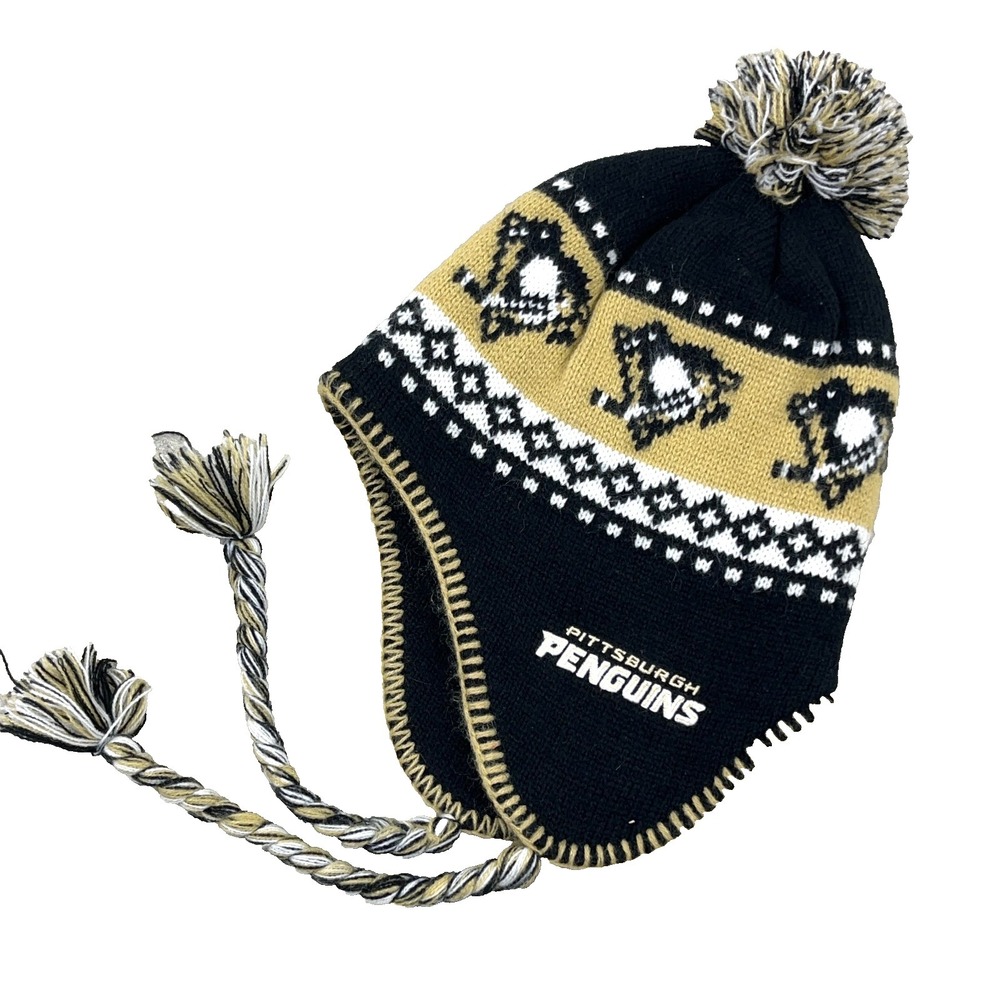 Pittsburgh Penguins Beanie Hat Cap Beanie Toboggan Ear Flaps Pom Pom Ear Flaps